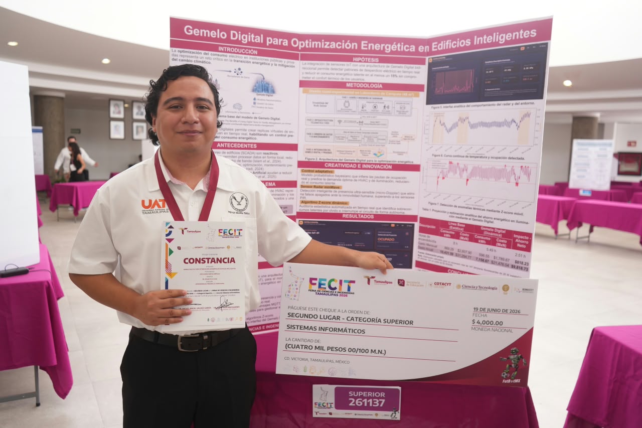 Estudiante de la UAT diseña dispositivo para reducir el consumo eléctrico en edificios
