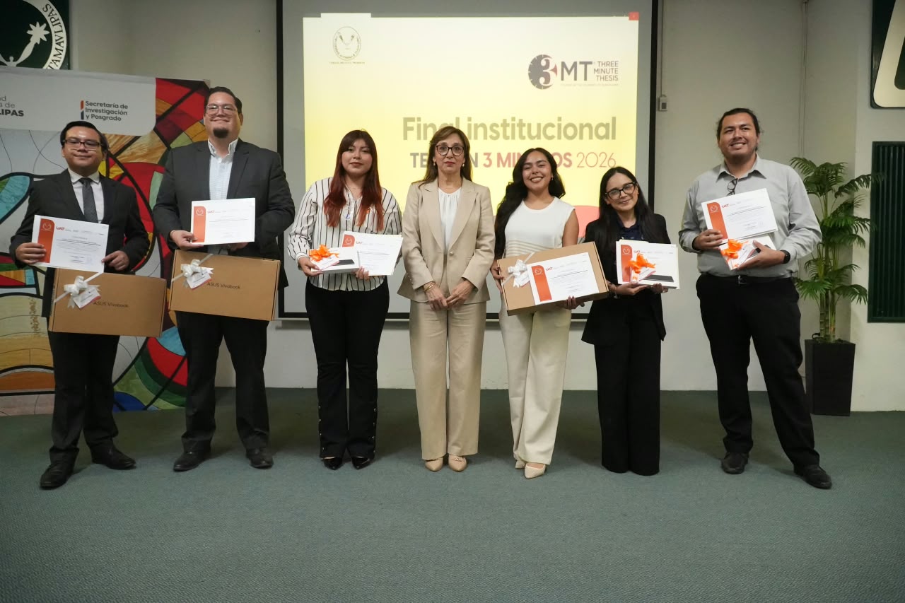 Impulsa la UAT el talento científico con el concurso “Tesis en 3 Minutos”  •	El certamen, organizado por la Secretaría de Investigación y Posgrado, reunió a más de 100 estudiantes de licenciatura, maestría y doctorado.